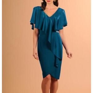 Daymor Couture dress women’s size 18 blue ruffle event cocktail luxury elegant
